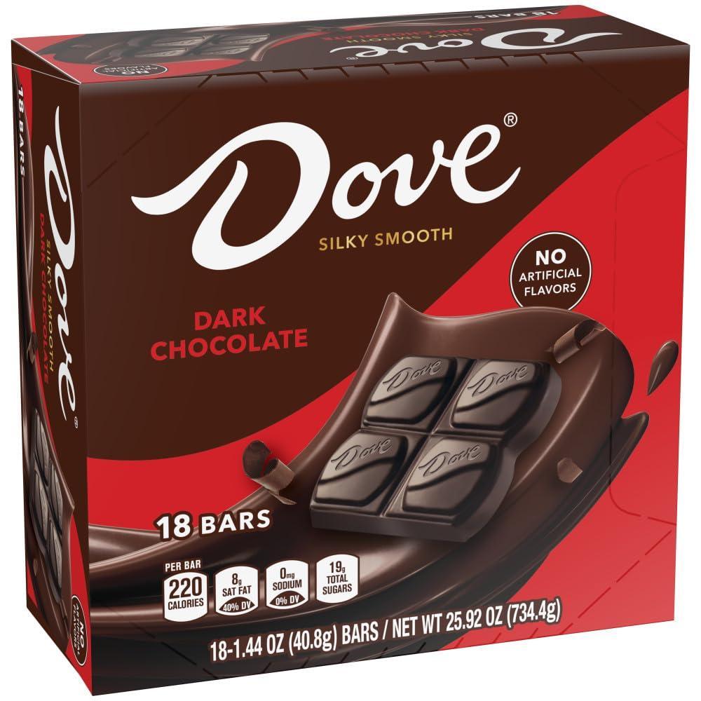image:imageDOVE Dark Chocolate Candy Bars Full Size Candy Bars Suitable for Snacking Parties and Gift Baskets 144 oz Pack of 18Dark Chocolate