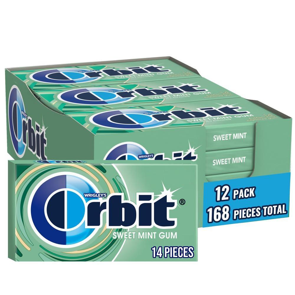 image:imageWRIGLEYS ORBIT Gum SugarFree Spearmint  12 Packs in Bulk 14 Pieces Each  Chewing Gum 168 Total PiecesSweet Mint