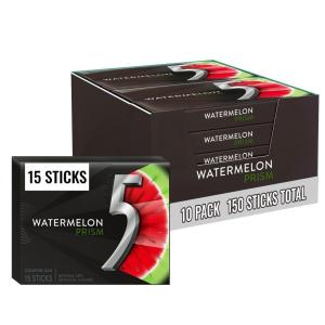5 Gum Spearmint Rain Sugar Free Chewing Gum Bulk, 15 Stick Box (Pack of 10)(Watermelon Prism)