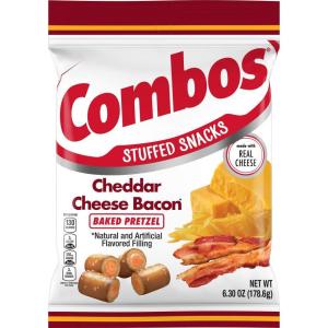 COMBOS Cheese Snacks – Pepperoni Pizza Pretzel Baked Snack Packs, Cheese Crackers Snacks, 6.3-Ounce Bag Bulk Box (Pack of 12)(Cheddar Cheese Bacon Pretzel)