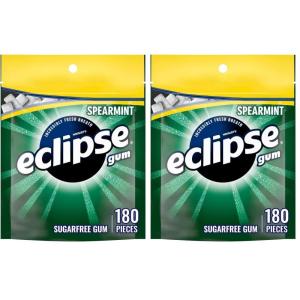 ECLIPSE Spearmint Chewing Gum Sugar Free, Mint Gum Bulk Pack, 8.8 Ounce (180 Piece Bag)(180 Count (Pack of 2))