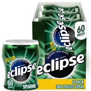ECLIPSE Winterfrost Sugar Free Chewing Gum Bulk Pack, 60 Piece Bottle (Pack of 6)(Spearmint)