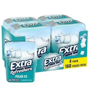 EXTRA Gum Refreshers Spearmint Bulk Chewing Gum – Sugar-Free, 40 Piece Resealable Bottle Pack of 4(Polar Ice)
