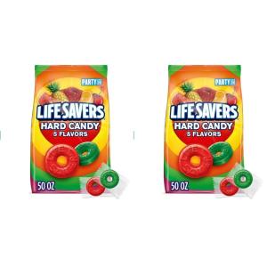 LIFE SAVERS Hard Candy Bag 5 Flavors, Hard Candy Individually Wrapped for Goodie Bags, Road Trips, Treats, Offices, Celebrations, 50-Ounce Party Size(50 Ounce (Pack of 2))