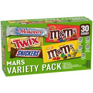 MARS CHOCOLATE SNICKERS, TWIX, MILKY WAY & 3 MUSKETEERS, Bulk Milk Chocolate Full Size Candy Bars, Halloween Chocolate Candy Variety Pack, 53.68 oz, 30 Bars
