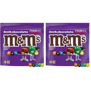 M&M’S Dark Chocolate Candy, Family Size Bulk Candy Chocolate, 18 oz Resealable Bulk Dark Bag(18 Ounce (Pack of 2))