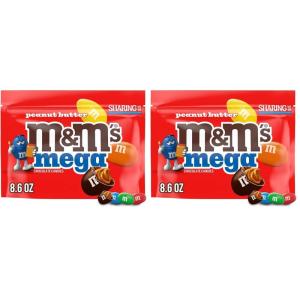 M&M’S Mega Peanut Butter Milk Chocolate Easter Basket Stuffer Easter Candy, Share Size, 8.6 Oz Resealable Bag(Full Size (Pack of 2))