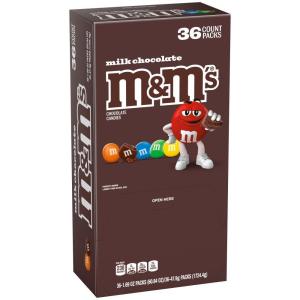 M&M’S Milk Chocolate Candy, Full Size 1.69 oz Bag, Pack of 36 Bulk Candy Chocolate
