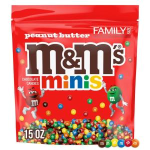 M&M’S Minis Peanut Butter Candy, Family Size, 15 Oz Bulk Resealable Bag (Pack of 2)(Full Size)