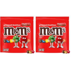 M&M’S Peanut Butter Milk Chocolate Candy, Party Size, 34 oz Bag(34 Ounce (Pack of 2))