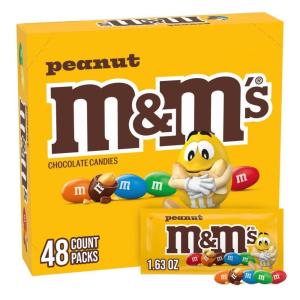 M&M’S Peanut Chocolate Candy, Full Size 1.74 oz Bag, Pack of 48 Bulk Candy Chocolate