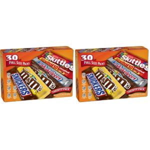 Mars M&M’S, SNICKERS, 3 MUSKETEERS, SKITTLES & STARBURST Variety Pack Full Size Bulk Candy Assortment, 56.11 oz, 30 Count(Full Size (Pack of 2))