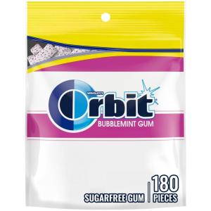 ORBIT Gum Bubblemint Sugar Free Chewing Gum Bulk, 180 Piece Resealable Bag, Bubble Gum Bulk(180 Count (Pack of 1))