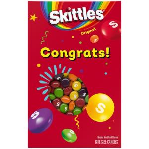 SKITTLES Original Chewy Candy Gift Box with Congrats Card for Graduation, Anniversary, Engagement, Wedding, Baby, New Job and All Congratulations Celebration Card Gift, 11.28 Oz Box(Skittles)