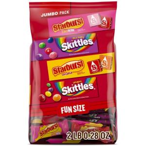 SKITTLES Original & Wild Berry, Starburst Original & FaveReds Fun Size Chewy Candy, Assorted Variety, Candy Bulk Individually Wrapped, 32.28 Oz Jumbo, Bulk Bag(32.28 Oz / 2 lbs)