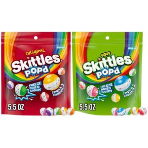 SKITTLES POP’d Originals Freeze Dried Candy, Freeze Dried Snacks, 5.5 Oz Bag(Original and Sour)