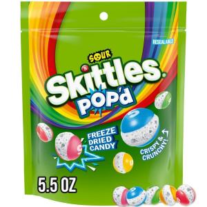 SKITTLES POP’d Originals Freeze Dried Candy, Freeze Dried Snacks, 5.5 Oz Bag(Sour)