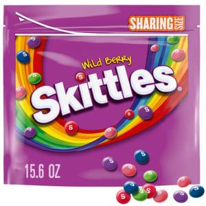 SKITTLES Wild Berry Chewy Candy Share Size Tear and Share Movie Night Party Favor Candy Snack, 15.6 Oz Resealable Bag(Wild Berry)