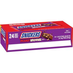SNICKERS Candy Almond Milk Chocolate Bars Bulk Pack, 1.76 oz Bars (Pack of 24)(Peanut Brownie Squares)