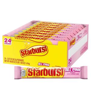 STARBURST FaveREDS Chewy Candy Bulk Pack, 24 Full Size Packs, Red Candy Bulk Box(All Pink)