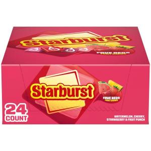 STARBURST FaveREDS Chewy Candy Bulk Pack, 24 Full Size Packs, Red Candy Bulk Box(FaveREDS)