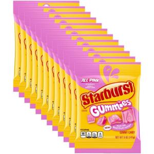 STARBURST Gummies All Pink Gummy Candy, 5 oz Bag, Pink Snacks, Individually Wrapped Candy Bag (Pack of 12)(Strawberry)