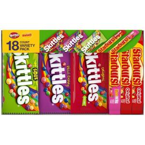 STARBURST Original & FaveRed and SKITTLES Original, Wild Berry, Sour and Tropical Chewy Candy Full Size Travel Essentials Variety Pack, 30 Count Bulk Box(18 Count)