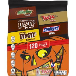 Snickers, Twix & Milky Way Minis Assorted Chocolate Candy Variety Pack, Candy Bag, 150 Ct Bulk Bag (2.93 Pounds)(120 Count (Pack of 1))