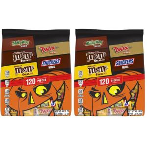 Snickers, Twix & Milky Way Minis Assorted Chocolate Candy Variety Pack, Candy Bag, 150 Ct Bulk Bag (2.93 Pounds)(120 Count (Pack of 2))