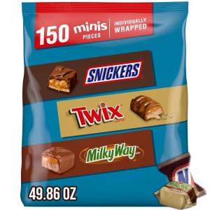 Snickers, Twix & Milky Way Minis Assorted Chocolate Candy Variety Pack, Candy Bag, 150 Ct Bulk Bag (2.93 Pounds)(150 Ct (Pack of 1))