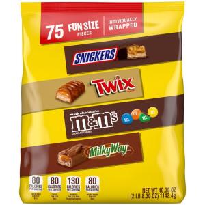 Snickers, Twix & Milky Way Minis Assorted Chocolate Candy Variety Pack, Candy Bag, 150 Ct Bulk Bag (2.93 Pounds)(75 Count (Pack of 1))