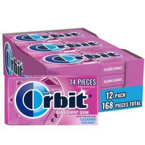 WRIGLEY’S ORBIT Gum Sugar-Free Spearmint – 12 Packs in Bulk, 14 Pieces Each – Chewing Gum, 168 Total Pieces(Bubblemint)