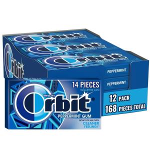 WRIGLEY’S ORBIT Gum Sugar-Free Spearmint – 12 Packs in Bulk, 14 Pieces Each – Chewing Gum, 168 Total Pieces(Peppermint)