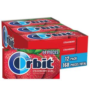 WRIGLEY’S ORBIT Gum Sugar-Free Spearmint – 12 Packs in Bulk, 14 Pieces Each – Chewing Gum, 168 Total Pieces(Strawberry)