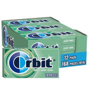 WRIGLEY’S ORBIT Gum Sugar-Free Spearmint – 12 Packs in Bulk, 14 Pieces Each – Chewing Gum, 168 Total Pieces(Sweet Mint)
