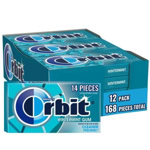 WRIGLEY’S ORBIT Gum Sugar-Free Spearmint – 12 Packs in Bulk, 14 Pieces Each – Chewing Gum, 168 Total Pieces(Wintermint)