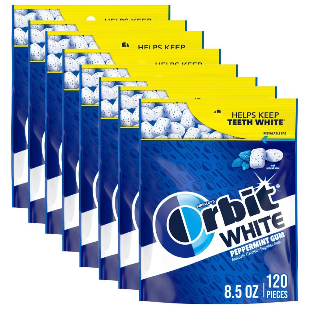 image:imageORBIT WHITE Peppermint Gum  SugarFree Chewing Gum Resealable Bag 120 Pieces 8 Pack