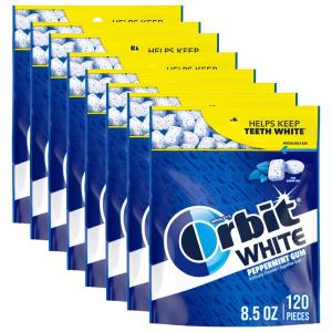 ORBIT WHITE Peppermint Gum – Sugar-Free Chewing Gum, Resealable Bag 120 Pieces, 8 Pack