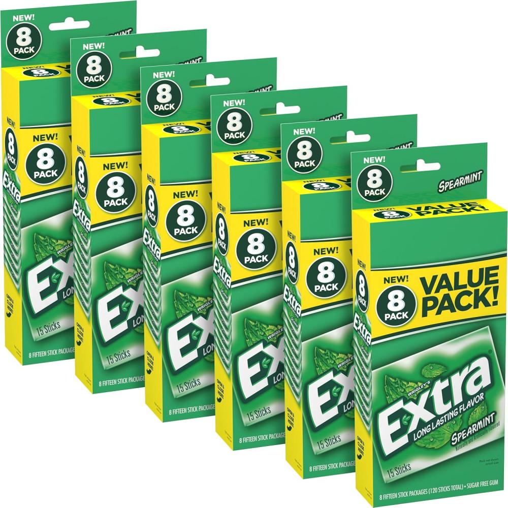image:imageEXTRA Chewing Gum SugarFree Spearmint Flavor 8 ctBox Pack of 6 48 Count Total Bulk Mint GumSpearmint