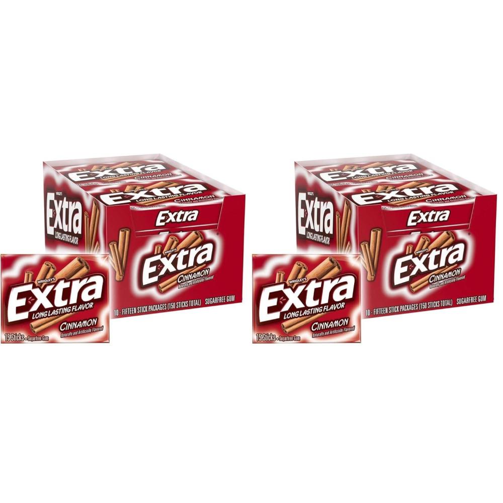 image:imageExtra Cinnamon Sugarfree Gum Bulk Individually Wrapped Perfect for Fresh Breath at School Work and Travel 15 Count 10 Pack15 Count Pack of 20