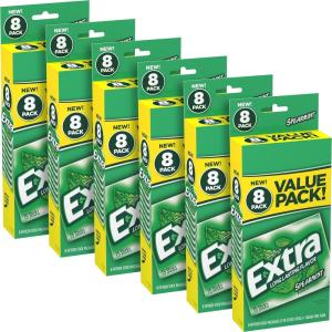 EXTRA Chewing Gum Sugar-Free, Spearmint Flavor, 8 ct/Box, Pack of 6 (48 Count Total) Bulk, Mint Gum(Spearmint)