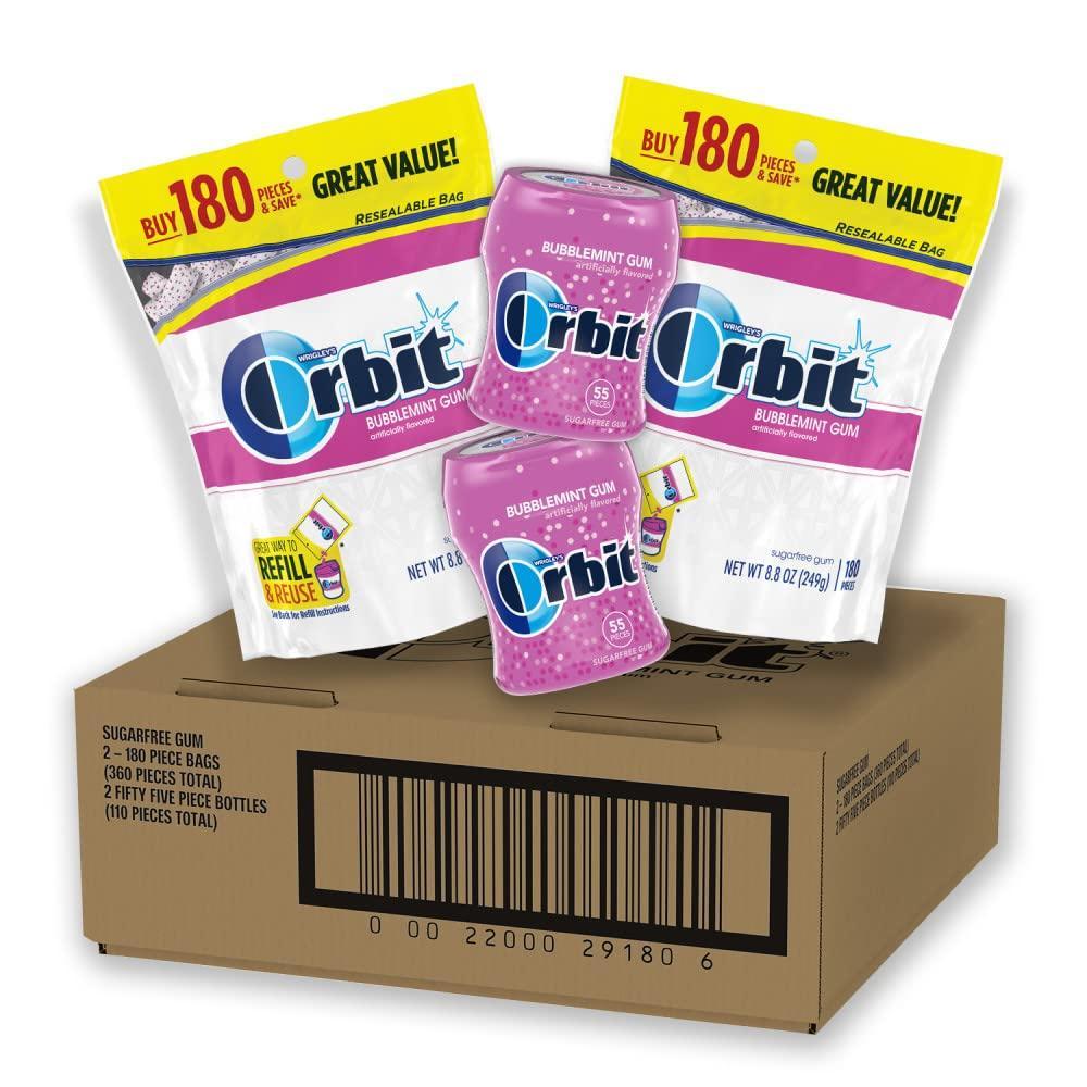 image:imageORBIT Bubblemint SugarFree Chewing Gum Bulk Pack 2 Bags  180 Pieces amp 2 Bottles  55 Pieces Bubble Gum470 Count Pack of 1