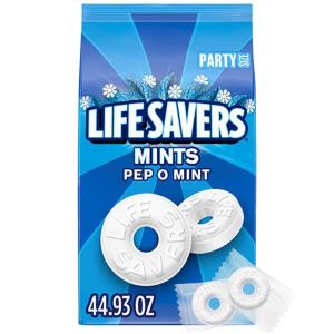 LIFE SAVERS Pep-O-Mint Peppermint Hard Candy Individually Wrapped, Party Size Bulk Hard Candy, 44.93 oz Bag(NEW PACK)